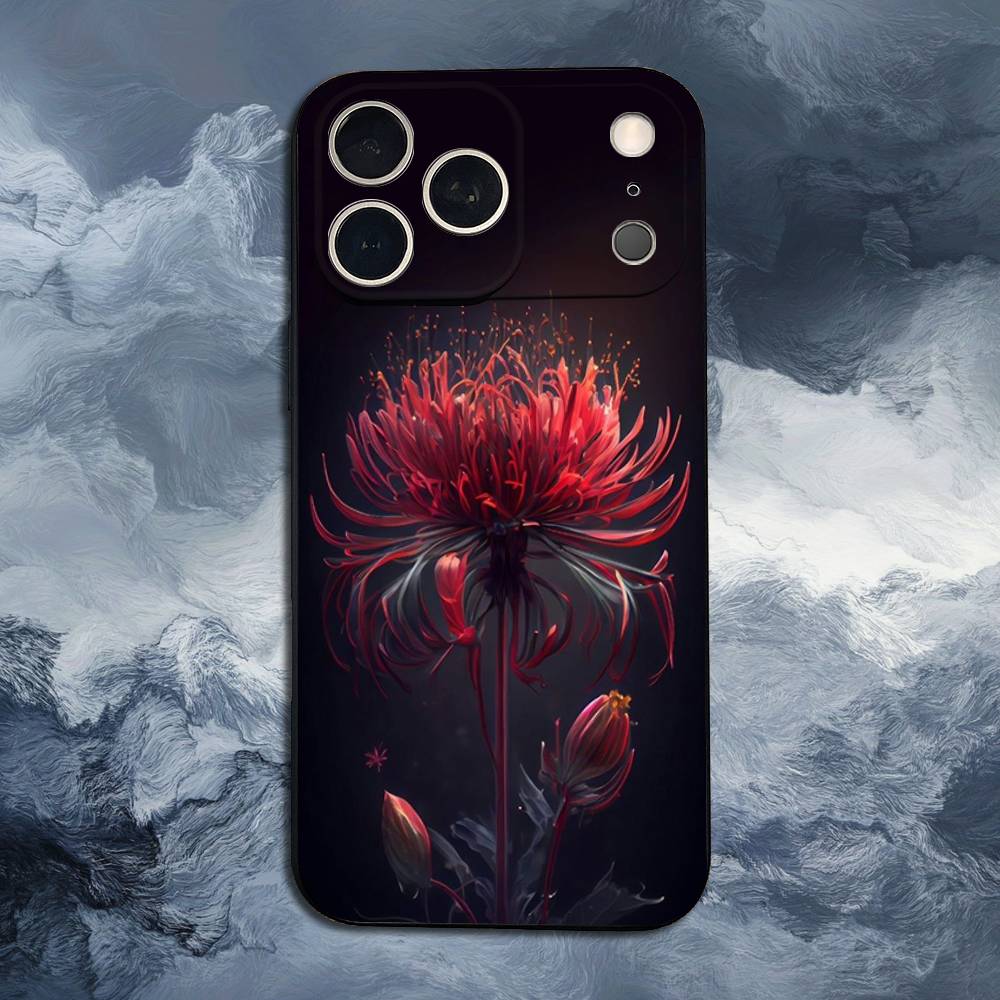 Red Spider Lily Flowers Case For iPhone 12,14,15,16,11,17,13,X,Mini,SE,XS,Plus,Pro,Max,8,7,XR,Soft Silicone Black