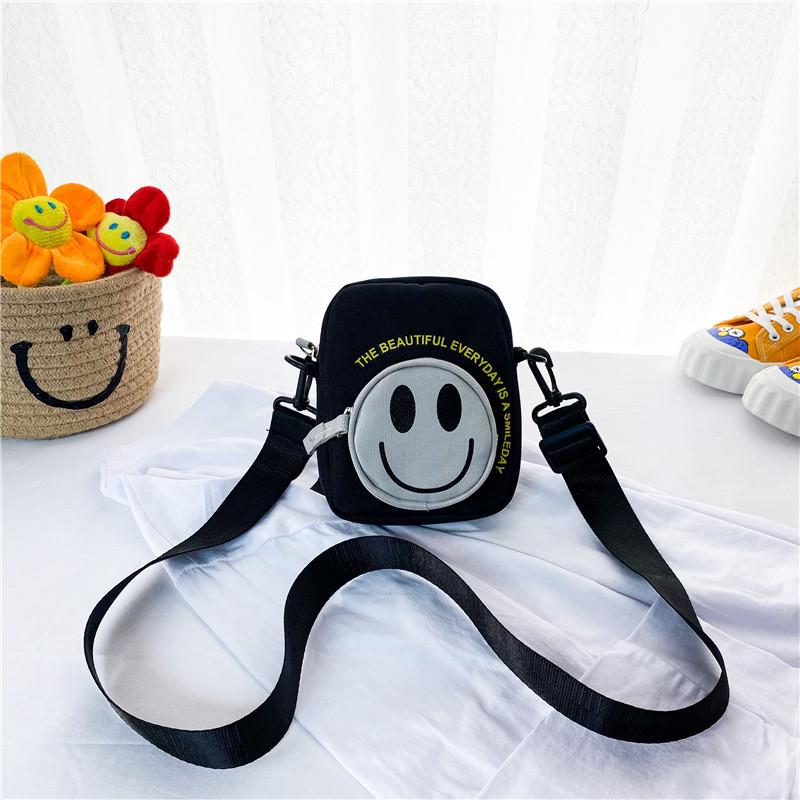 Fashionable Kids Smiley Face Crossbody Bag Chic Durable Canvas Small Backpack For Children