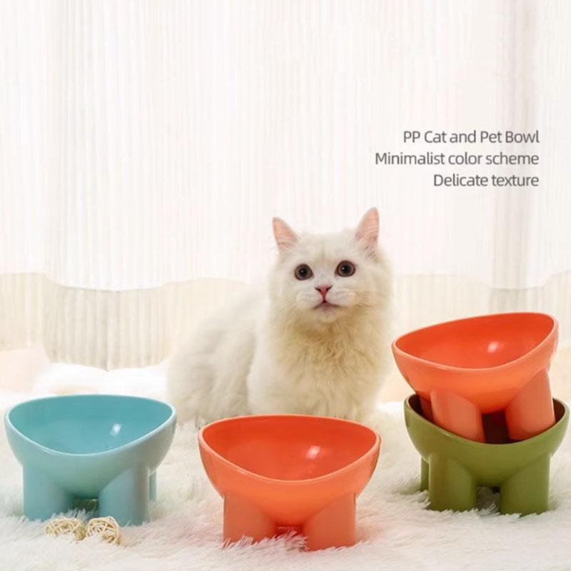 Pet Supplies Macaron Colored Elephant Leg Bowl, Neck Protection, Slanted Mouth Cat Basin, Anti Tipping Plastic Pet Bowl