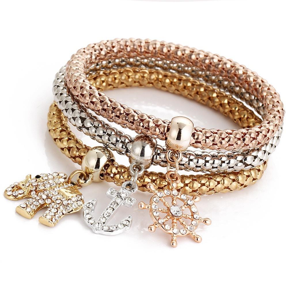 Accessories Gold Plated Fashion Geometric Charm Bracelet Corn Chain with Diamond Key Lock Trendy Alloy Jewelry