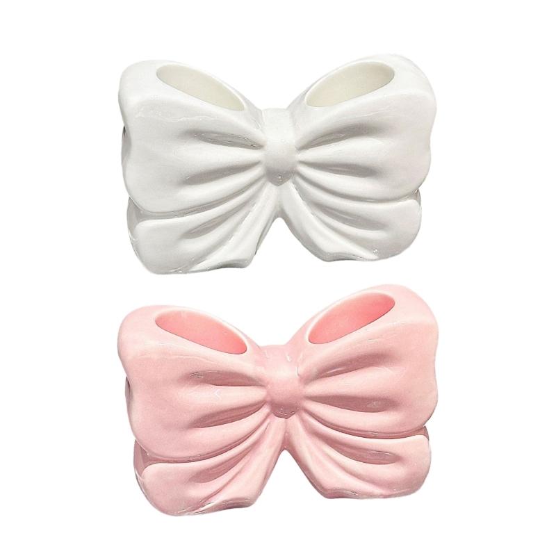 Lovely Bowknot Ceramic Toothbrush Holder for Enhancing Bathroom Aesthetic Ceramic Holder