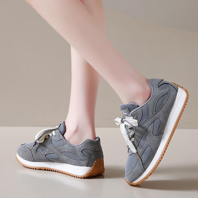 Herbst neue Kinder Sportschuhe mit dicker Sohle und Schnürung, Freizeitschuhe mit flacher Sohle, Retro, Mesh, atmungsaktiv, Damenschuhe