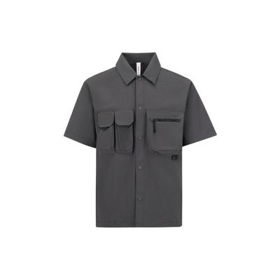 Solid Color Outdoor Sports Sun Protection Multi-Pocket Vintage Short Sleeve Shirt Men Shirts Charcoal-Black 23RCS801MGH1