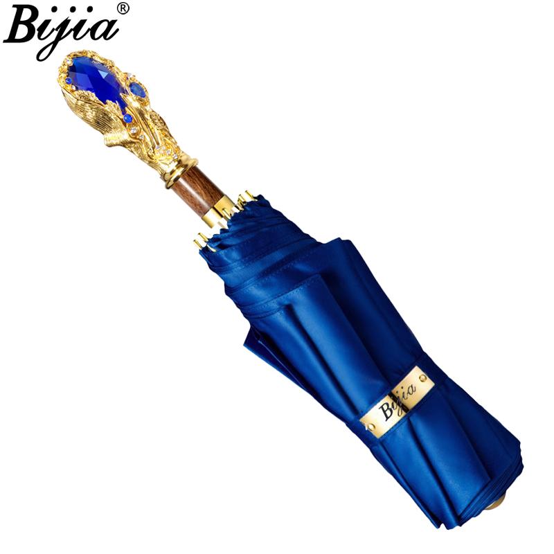 

Royal Gold Sapphire Handmade Business Umbrella for Men Automatic Luxury Handle Large Folding Waterproof Sunshade Satin Umbrellas metal-fiber composite&8K красное дерево