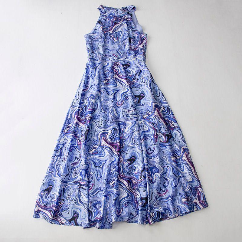 

Fancy like Running Water Upper Body Silm Skirt Wide Women s Sleeveless Hanging Collar Long Dress Blue us14