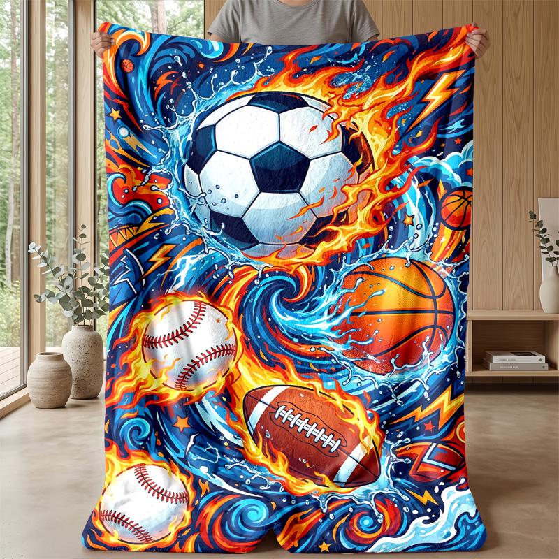 Sports Ball Festival Theme Blanket Lightweight Warm Flannel Blanket Decorative Throw Blanket for Home Decoration