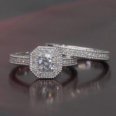 Volldiamant-Paar-Prinzessinnen-Ring mit rundem Diamanten, luxuriöser Verlobungsring