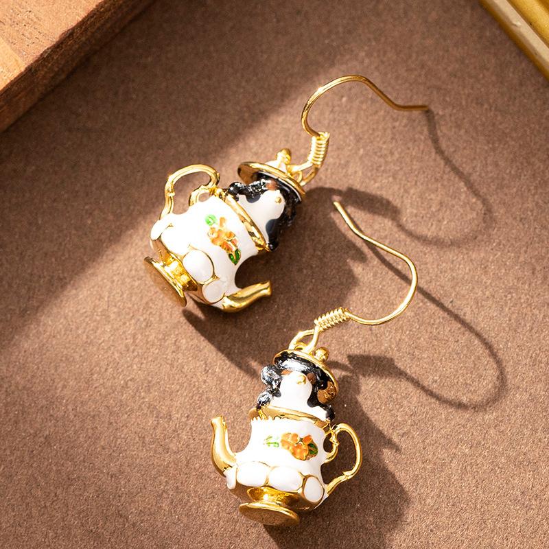 European and American fashion exquisite oil drop enamel glaze teacup chipmunk earrings women's high sense versatile personalized earrings