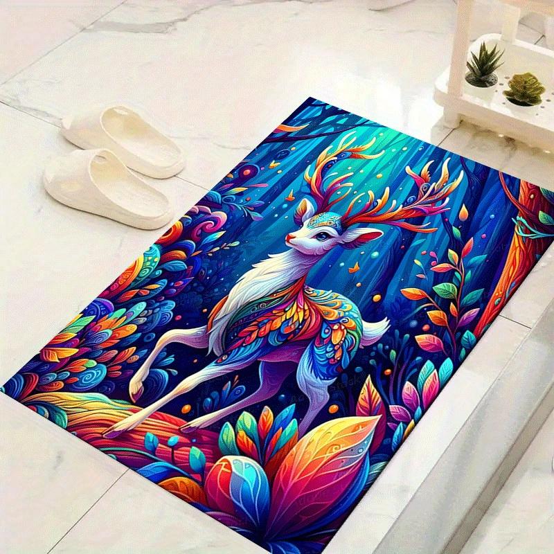 1pc Colorful deer Design Area Rug - Soft, Anti-Slip, and Durable Gaming Room Decor for Bedroom