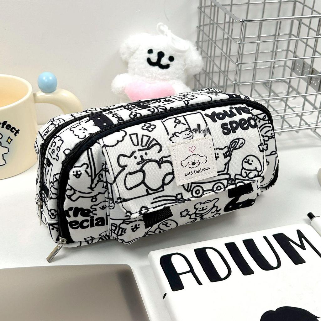 Capybara Cartoon Pencil Case for Students: Flip-Top, Multi-Layer, Large Capacity Stationery Organizer.