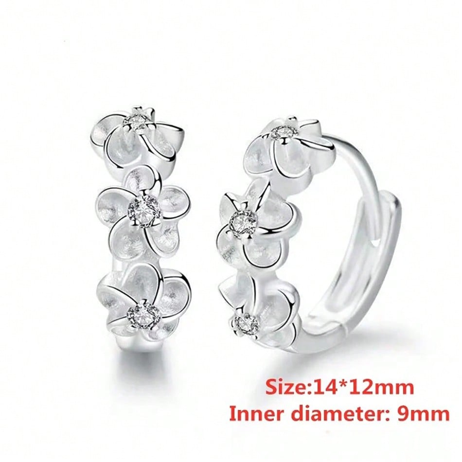 Kolczyk Koło Mały Kwiat Róży Platerowany Srebrem Próby 925 Cyrkonia AAA dla Kobiet Damski Urok Zaręczyny Ślub Biżuteria