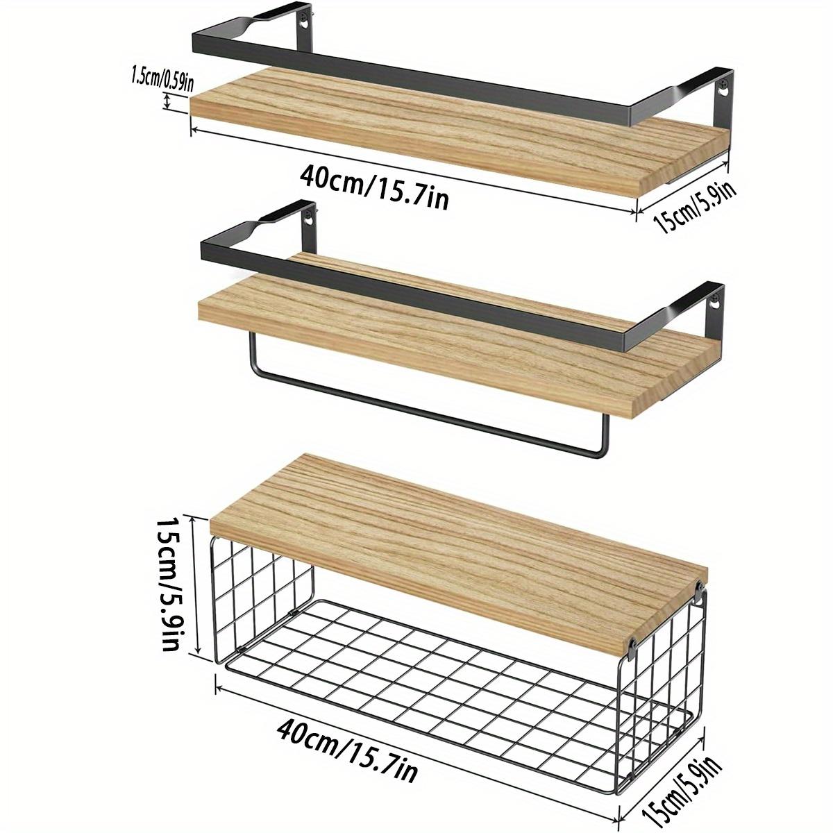 

Настенные плавающие полки для кухни и спальни с металлическим каркасом, деревянная стойка для ванной комнаты с корзиной для хранения, вешалка для полотенец