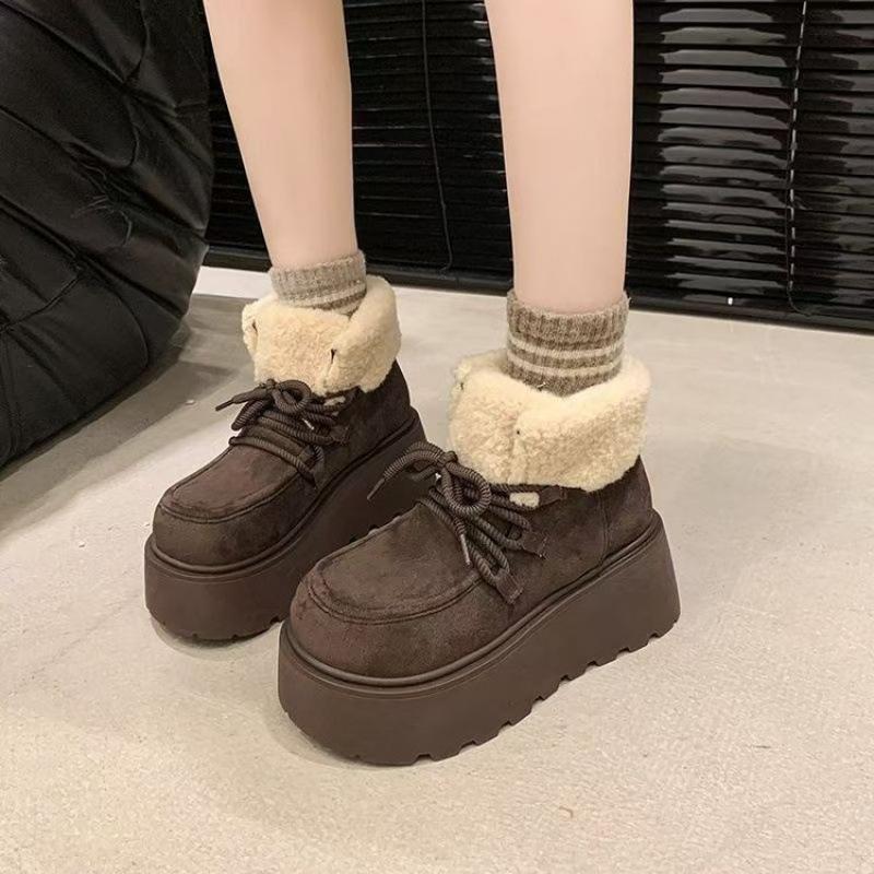 Women's Fur One PU Thick Bottom Heightening Winter Lightweight Padded Warm Snow Boots Non-slip Wear Casual Sports Cotton Boots