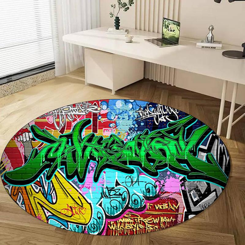 Graffiti Circular Rug - Office Decorative Carpet For Living Room Bedroom Door Mat Floor Rug Computer Chair Area Rug