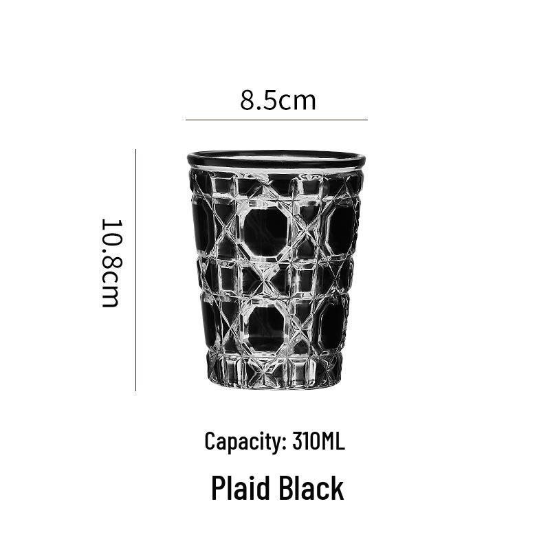 European Style Gift Box: Colorful Plaid Whiskey, Beer, Liquor, and Water Glass Set with Hand-Engraved Floral Designs.