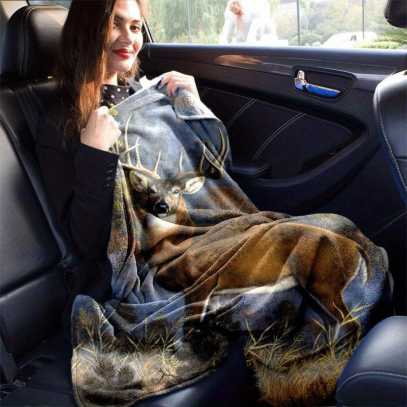1pc Deer Printing Lightweight Flannel Blanket, Comfortable and Warm Blanket, for Camping Sofa Bed and Couch Office, Gift