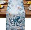 Summer Coastal Sea Turtle Coral Linen Table Runner Party Decor Reusable Farmhouse Kitchen Dining Table Runner Wedding Decoration