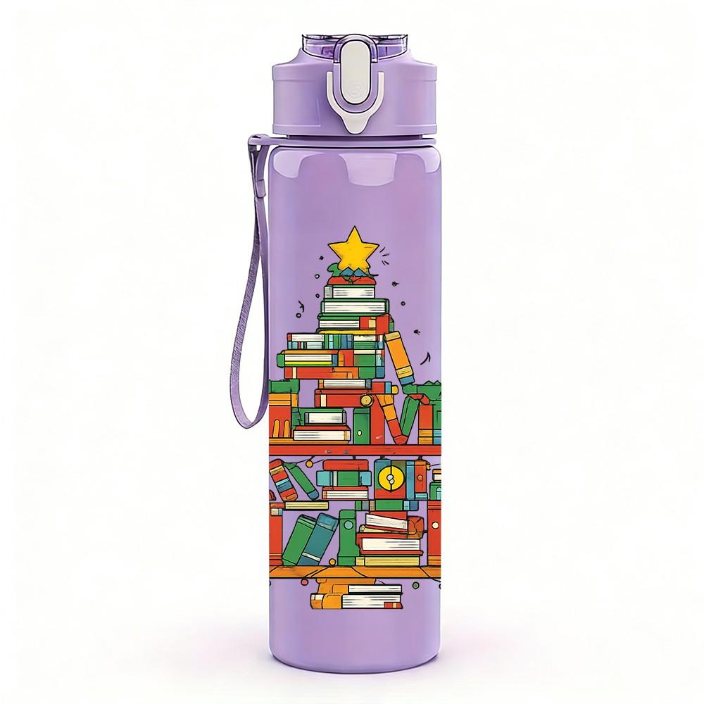 1PC Christmas Tree Gift Stack Art 750ml Color Plastic Sports Water Bottle Leakproof Flip Straw Lid Suitable for Sports Office Home Use