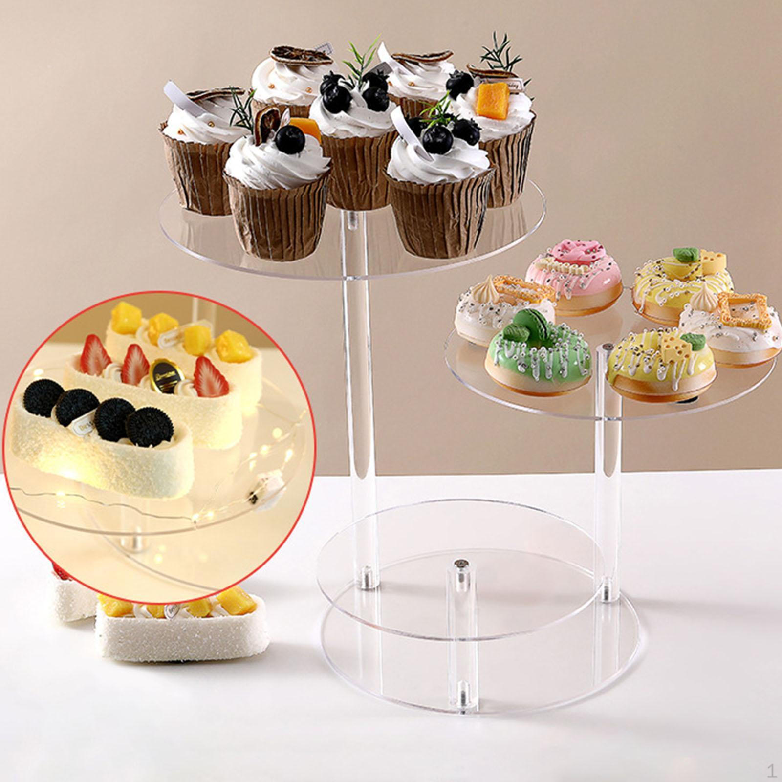 

3-х уровневая акриловая подставка для кексов, стойка для демонстрации торта со светодиодной подсветкой, прозрачный держатель для закусок на юбилеи As Describe