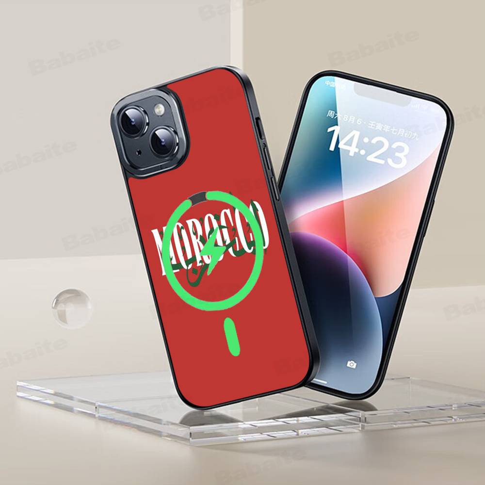 Morocco Map Flag Magnetic Case For IPhone 17 16 14 13 12 11 15 Pro Max Plus Wireless Charge Phone Cover