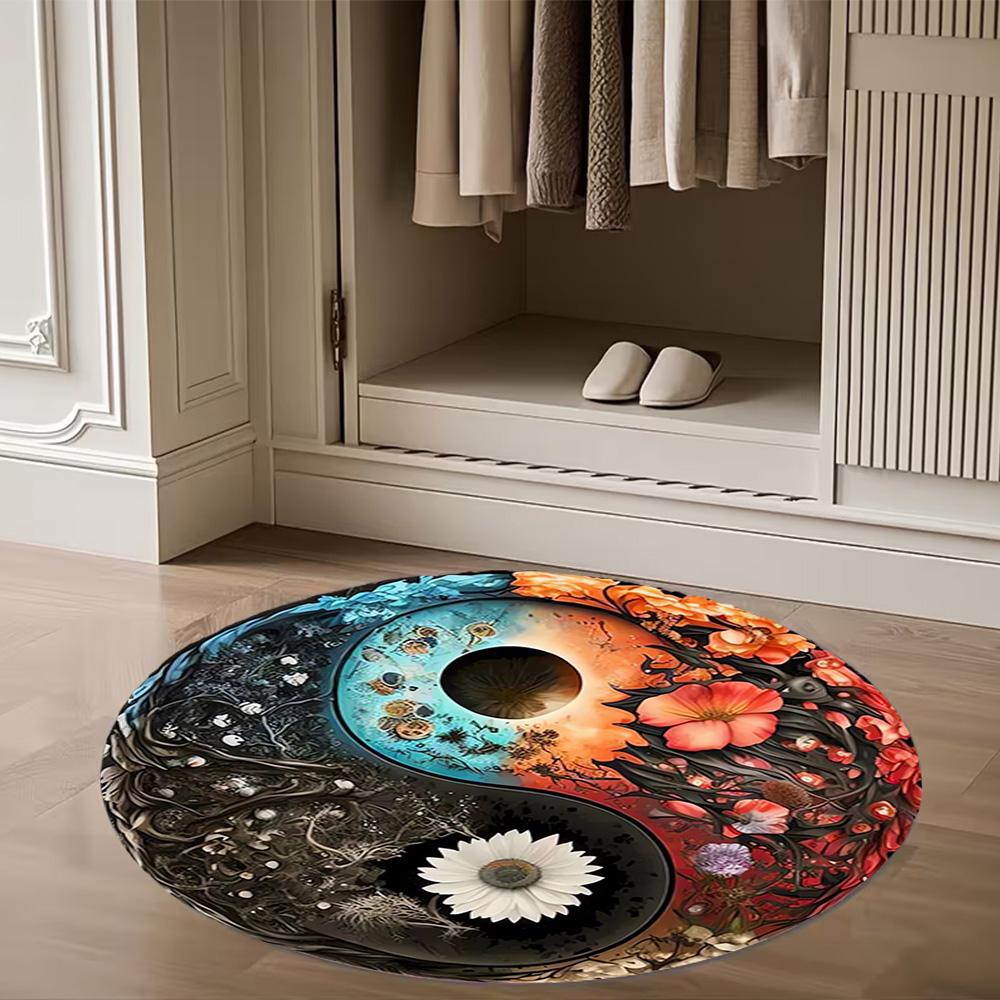 1pc home carpet yin yang floral design non-slip rug for office decor and living room gift ideas