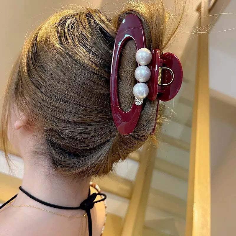 Vintage Oval Perlen Haarspange für Frauen Elegant Große Haarklammer Haarkrabbe Kopfschmuck Haaraccessoires