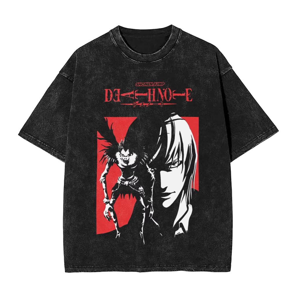 Manga DEATH NOTE T Shirts L Lawliet Graphic Print T-Shirts Washed Oversize Tshirt Short Sleeve Cotton Loose Comfortable Female Male Clothing