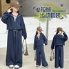 Girls' Spring and Autumn Hoodie Set, New Children's Korean Style Navy Collar Top, Wide Leg Pants Two-piece Set