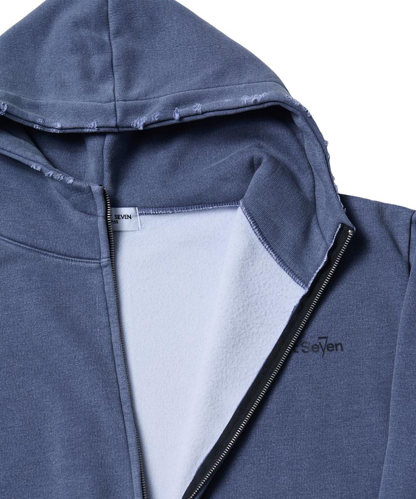 Ten Past Seven Vintage Washed Pigment Zip-Up Hoodie - Denim