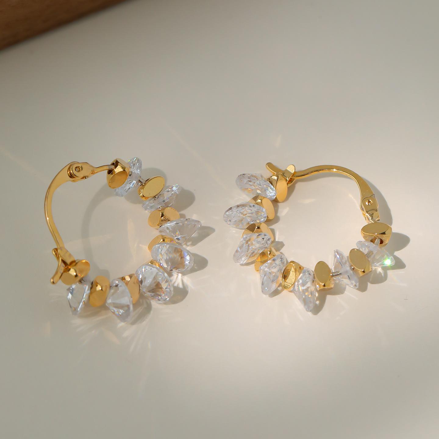 Earrings Irregular Section Zircon Super Flash Stud Earrings Circle Earrings Light Luxury Earrings