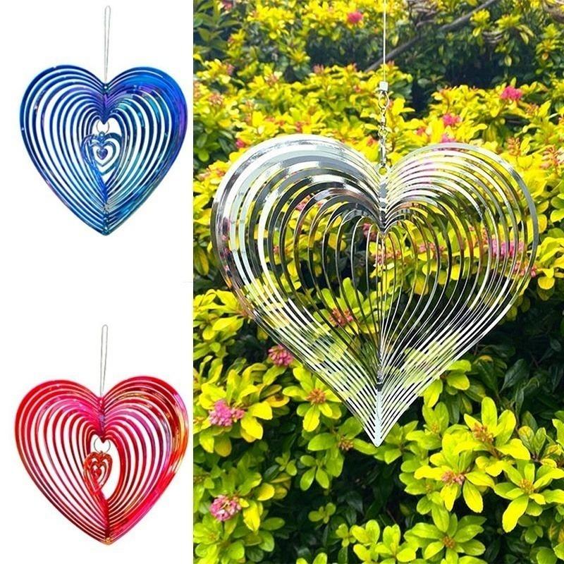 1 pz. Girandola a vento con cuore pulsante in acciaio inossidabile, ABS, acchiappavento, amore, carillon di vento rotante