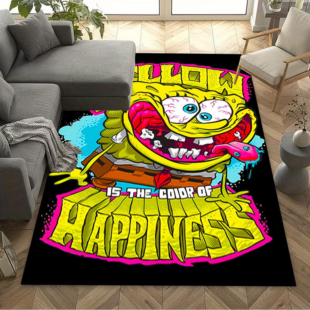 Yellow Spongebob Happiness Area Rug Design for Foyer Dining Room Study room Hallway Anti-slip Rug Decorate Offices