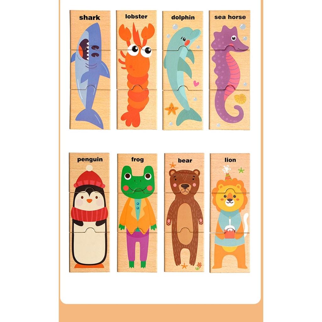 Drewniana zabawka edukacyjna Montessori Gra pamięciowa z dopasowywaniem wzorów zwierząt dla dzieci Poznawanie słów angielskich Układanka planszowa Prezent dla dzieci