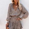 New Long Sleeved V-neck Fashion Print Waist Wrap Dress