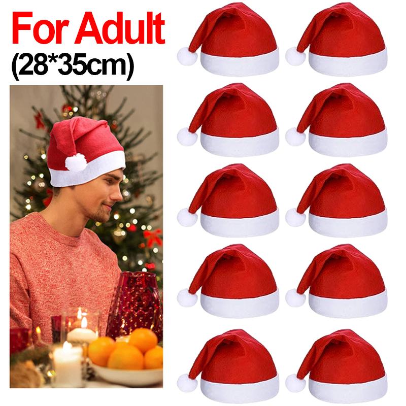 10/1PCS Adults Kids Christmas Hats Non-woven Fabric Santa Claus Xmas Hats Cap Merry Christmas New Year Festival Party Decoration