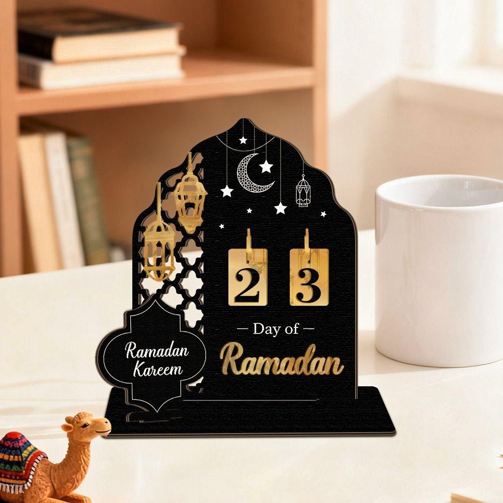Creative Black Gold Ramadan Countdown Calendar with Wooden Base DIY Advent Calendar Replacement Acrylic Islamic Decoration Gift