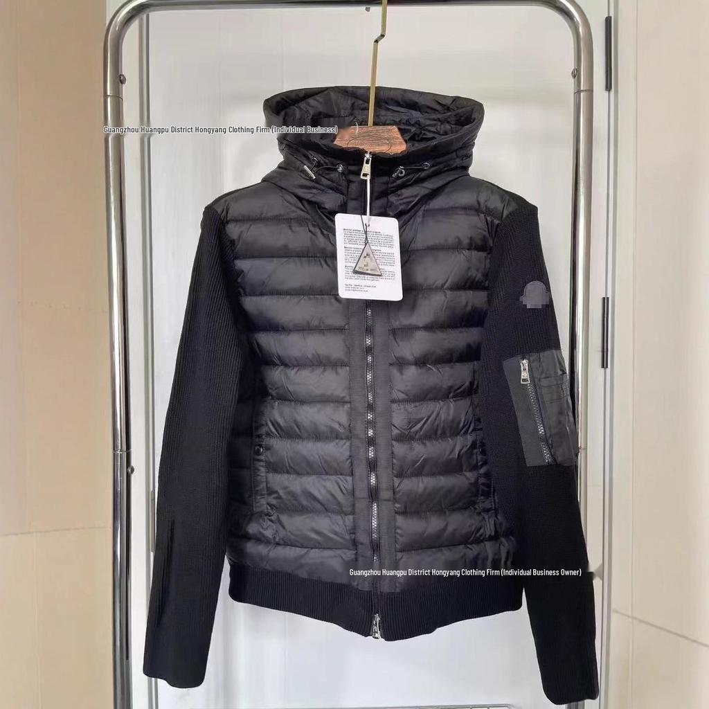 2025 M Brand Knitted Patchwork Hooded Down Jacket – White Duck Down, Unisex Casual Cardigan Style
