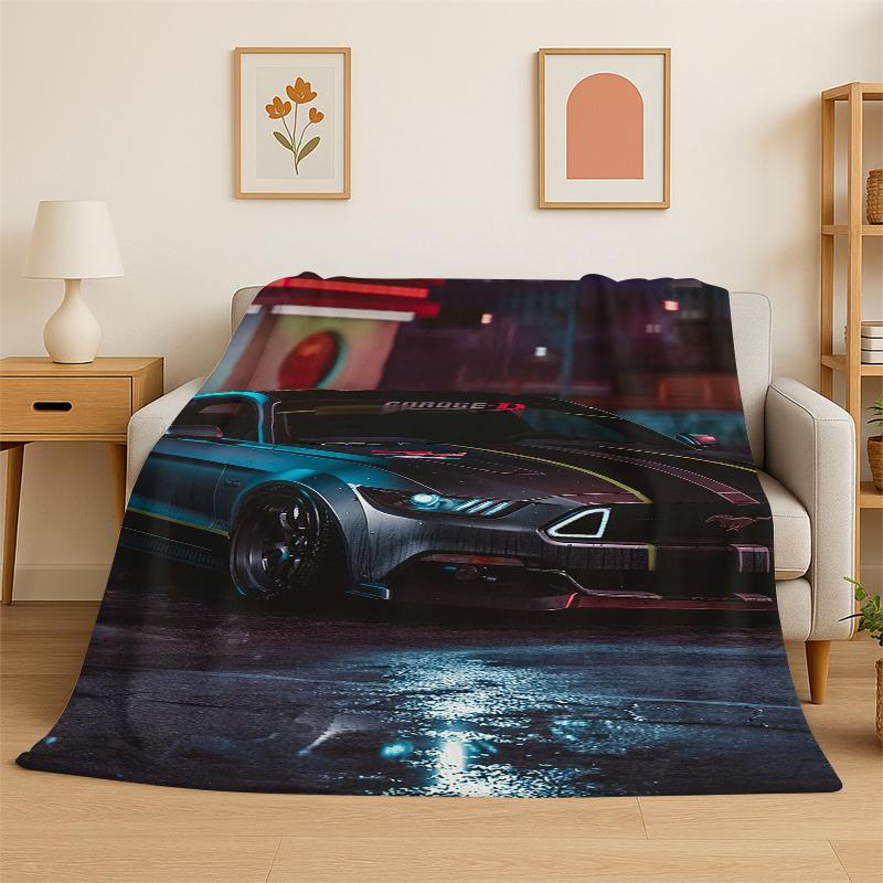 Manta de Franela con Señal de Coche de Carreras Mustang Retro, Manta Suave y Cálida para Dormitorio, Sala de Estar, Cama, Viaje, Camping, Picnic, Regalo