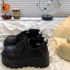 Fashion Women's Retro British Style Platform Shoes Spring Versatile Thick Bottom Pumps Round Toe Mid Heel Black Loafers Single Shoes