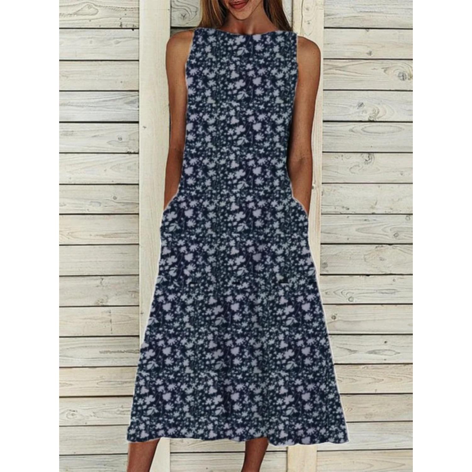 

2025 Новое женское платье с заниженной талией, элегантное платье с принтом, весна-лето, свободное и удобное 5XL синий