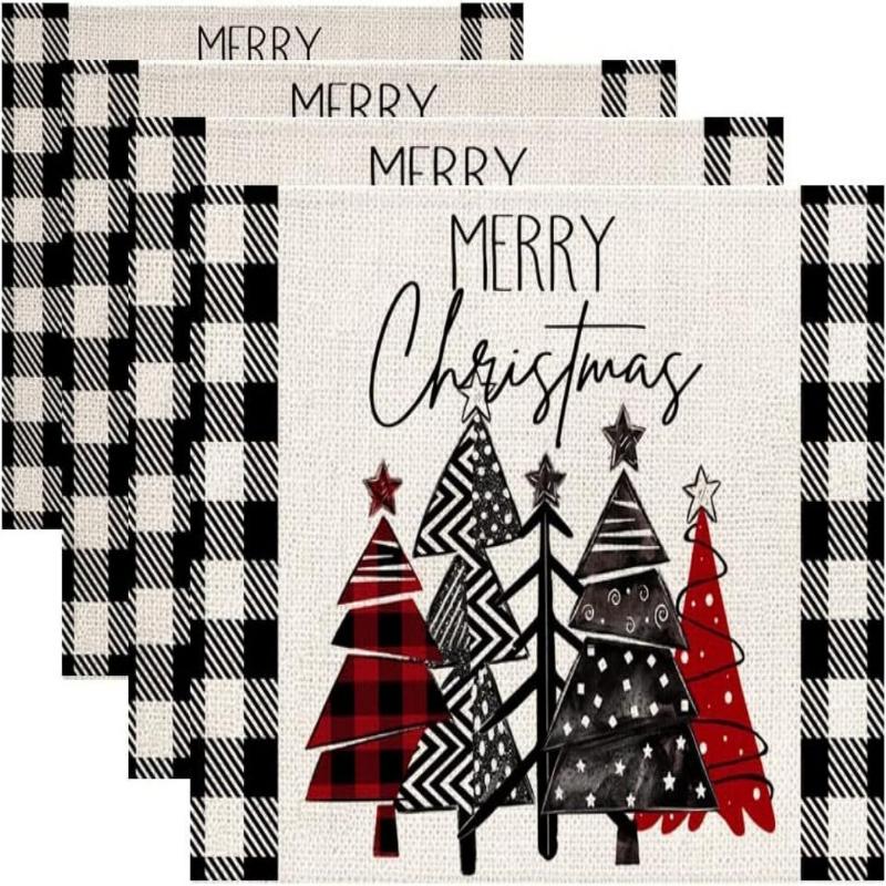 4Pcs Placemats & Coasters Set Christmas Santa Robin Snowman Reindeer Dinner Mats