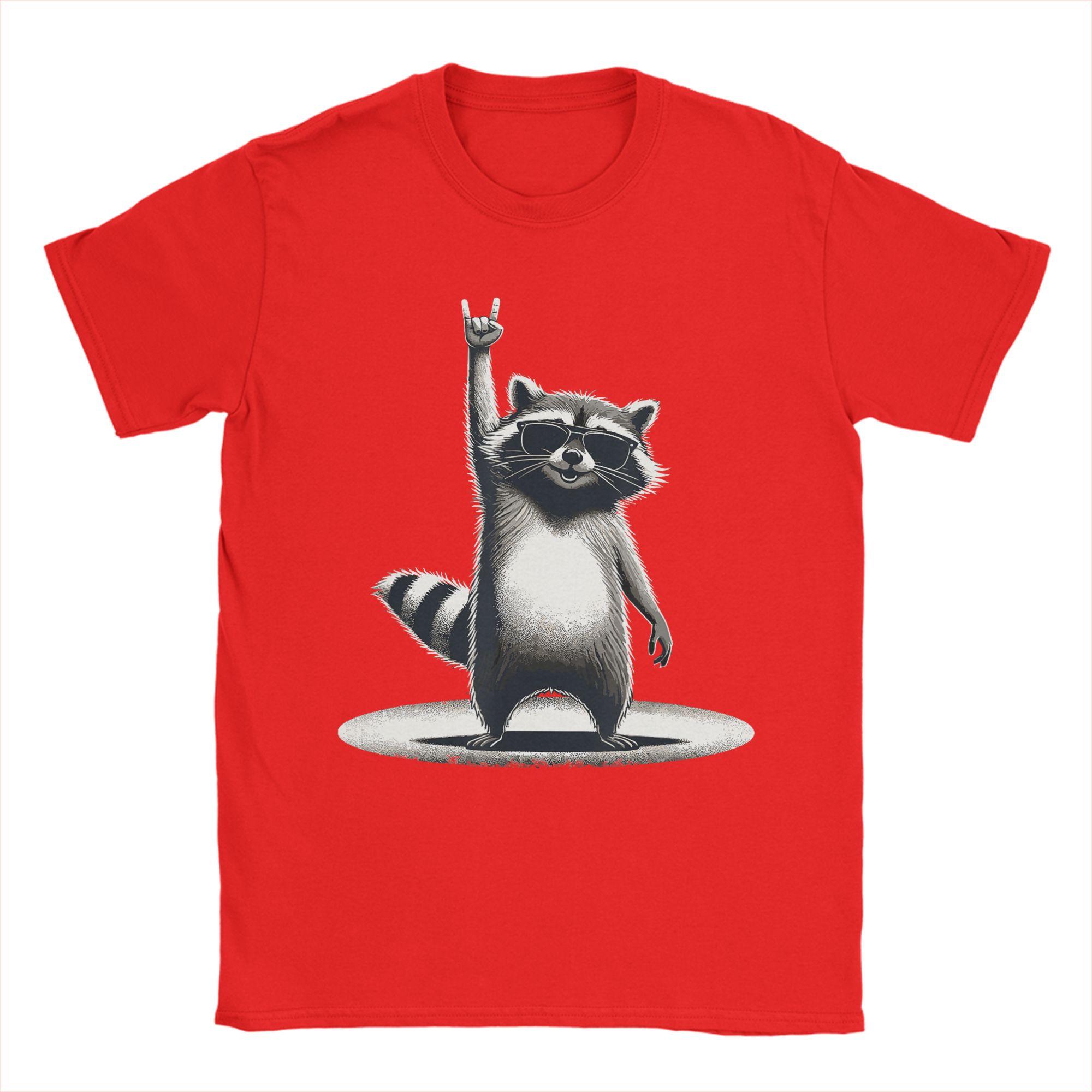 Retro Raccoon Rock Music Gift Unisex Kids Women Funny Raccoon Cotton T Shirt For Unisex Summer  Vintage T Shirts Oversized Cheap Tops S