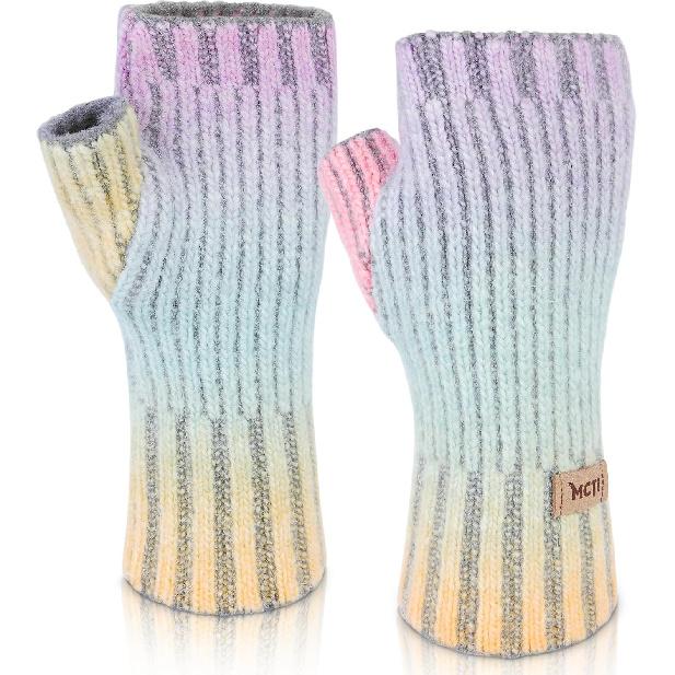 MCTi Winter Gloves Women, Warm Knitted Fingerless Mittens