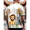 Men's Cute Cartoon Animal 3D Printed T-Shirt Casual Short Sleeve Crewneck Top Lovely Lion Giraffe Elephant Graphic Tee Kawaii Harajuku Style Apparel