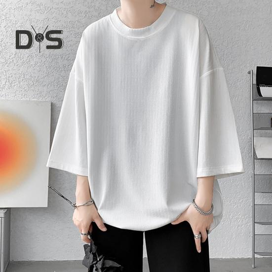 Men's Round Neck T-shirt Three-Quarter Length Sleeves Solid Color T-shirt Casual Style Loose Fit Tee Shirt for Street Travel Vacation