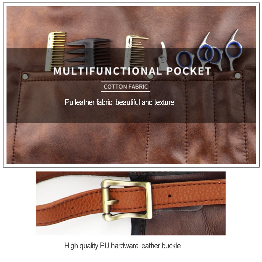 Professionelle verstellbare Friseurschürze Latzschürze ärmellos PU-Leder Barista-Schürzen Haareschneiden Haarstyling Wasserdicht