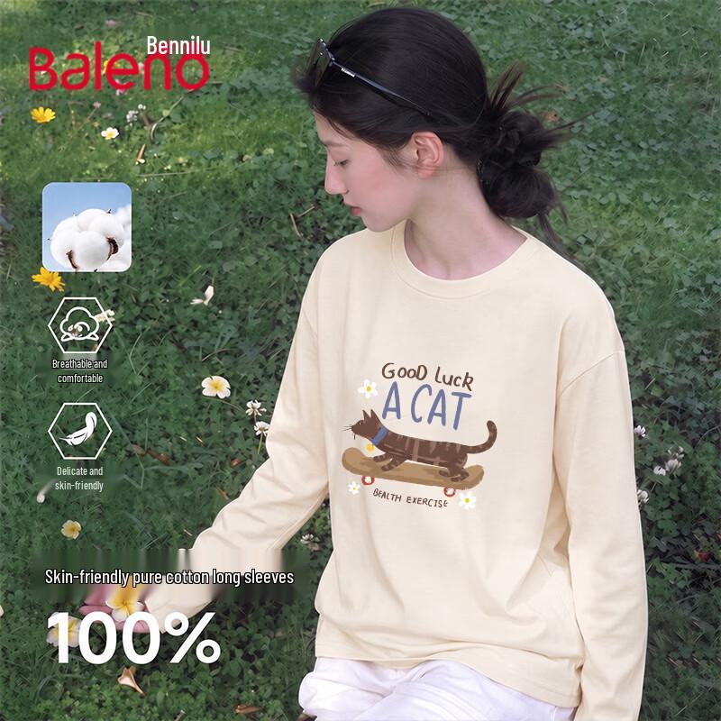 Baleno Women's Cotton Long-Sleeve Crewneck T-Shirt