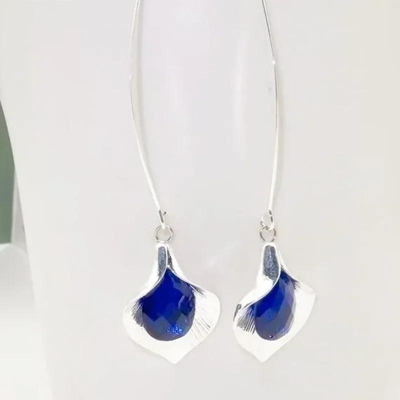 Elegant Blue Teardrop Orchid Bud Crystal Hook Hanging Earrings Dangle Accessory Jewelry Wedding Engagement Women's Earrings