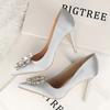 Bigtree Štrasové dámské boty Jemný podpatek 10 cm vysoký podpatek Sexy Tenké Mělké Ústa Špičaté Lesklé Štrasové přezka Samostatná obuv