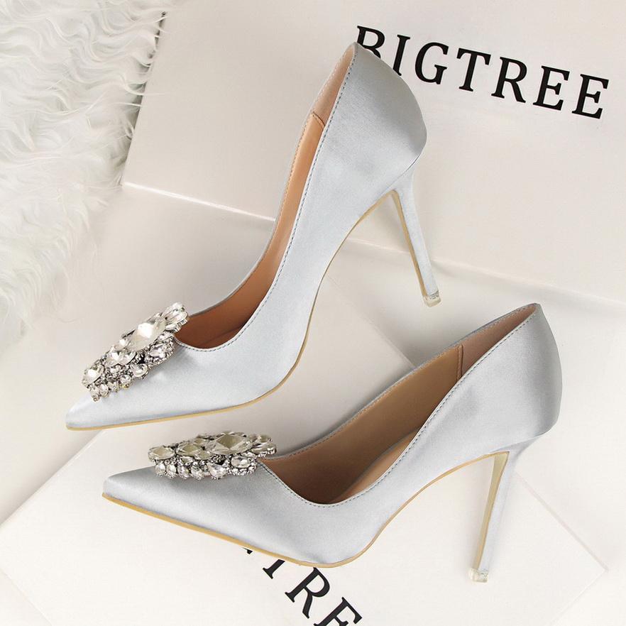 Bigtree Štrasové dámské boty Jemný podpatek 10 cm vysoký podpatek Sexy Tenké Mělké Ústa Špičaté Lesklé Štrasové přezka Samostatná obuv